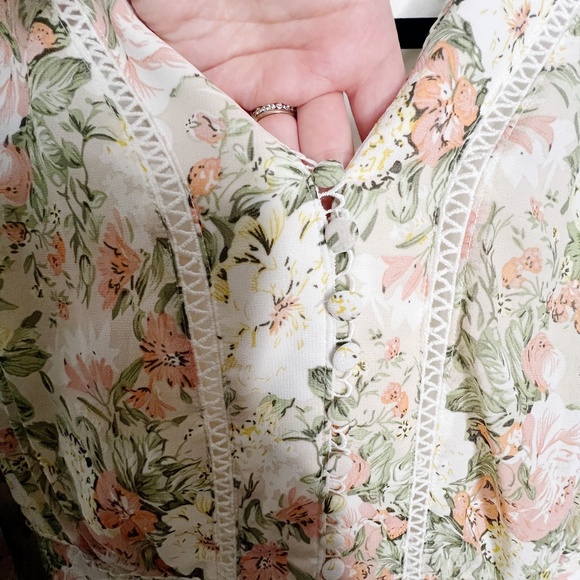 Ivy City Co. Bree Womens Ivory Peach Floral Long Sleeve Maxi Dress Size Medium - Picture 3 of 10